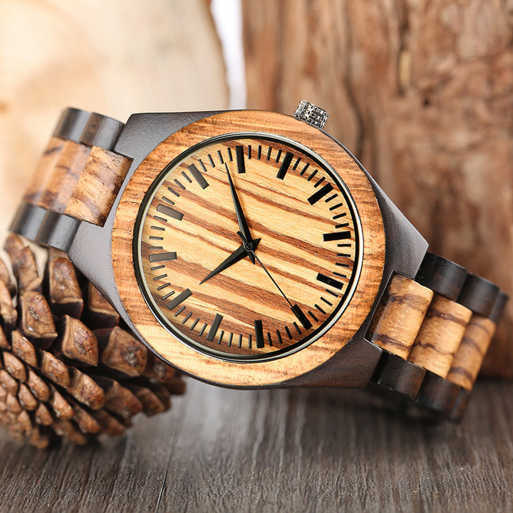 Men's and Women's Large Dial Wood Watch - Quartz Timepiece