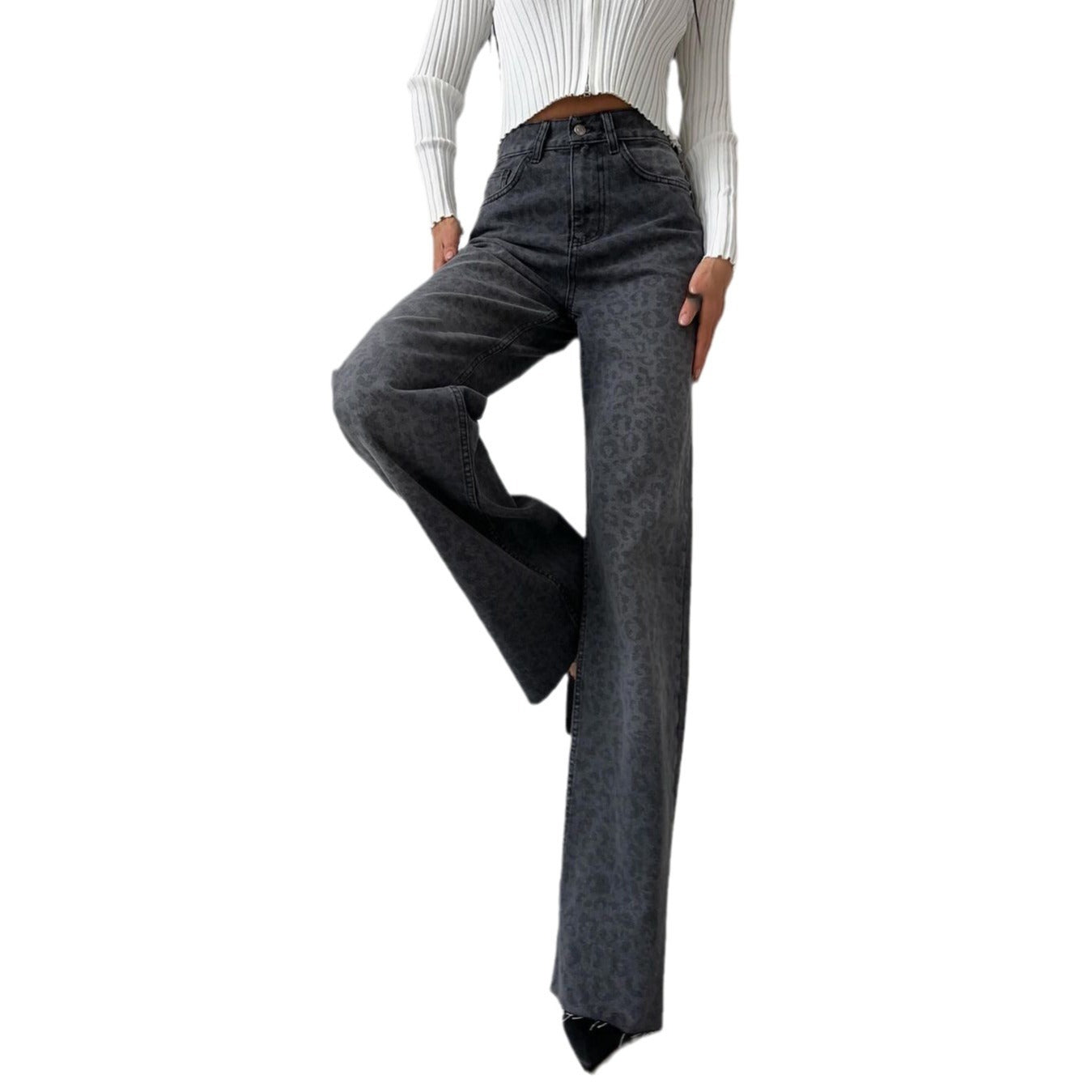 Leopard Print Narrow Jeans for Women - Stylish Trendy Fashion