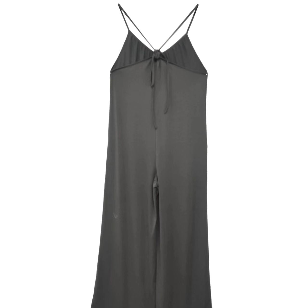 Ladies Jumpsuit with Solid Color Chest Pleated Design and Cross Suspenders
