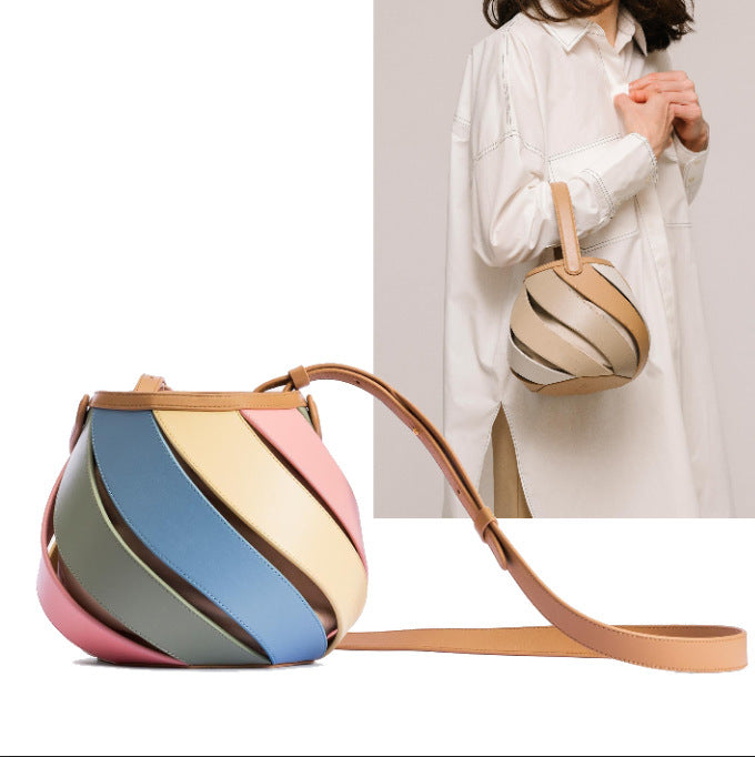 Cylindrical Bucket Bag with Contrast Color and Diamond Quilted Stitching