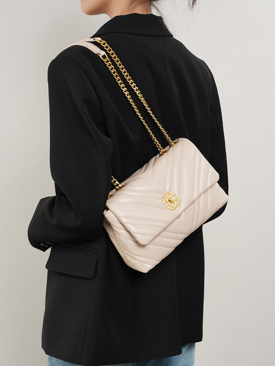 Women's Cowhide Chain Shoulder Bag with Diamond Design - Square Messenger Bag