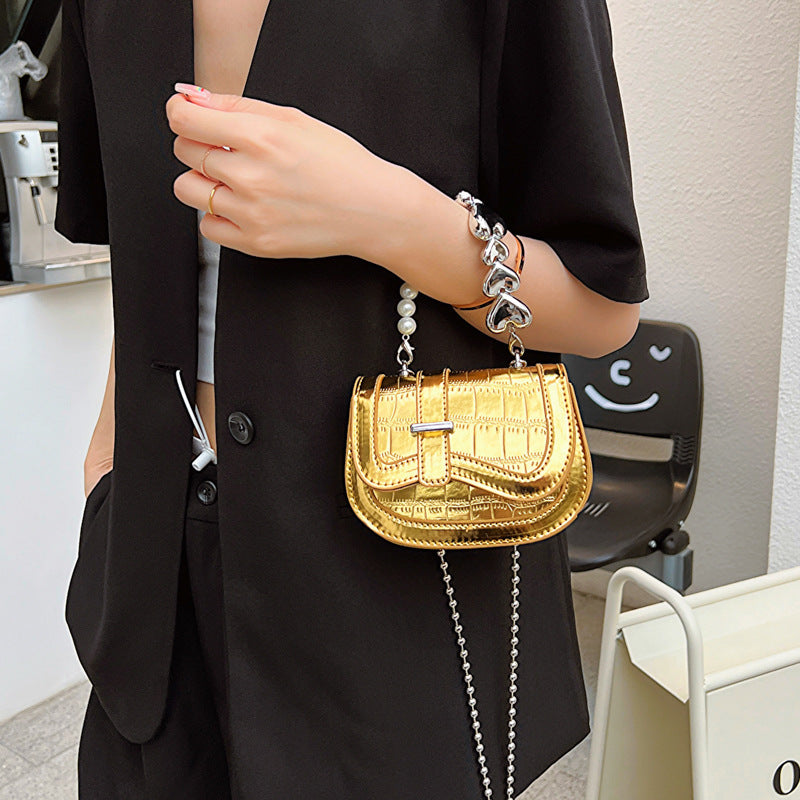 New Laser Pearl Tote Bag Saddle Girl Mini