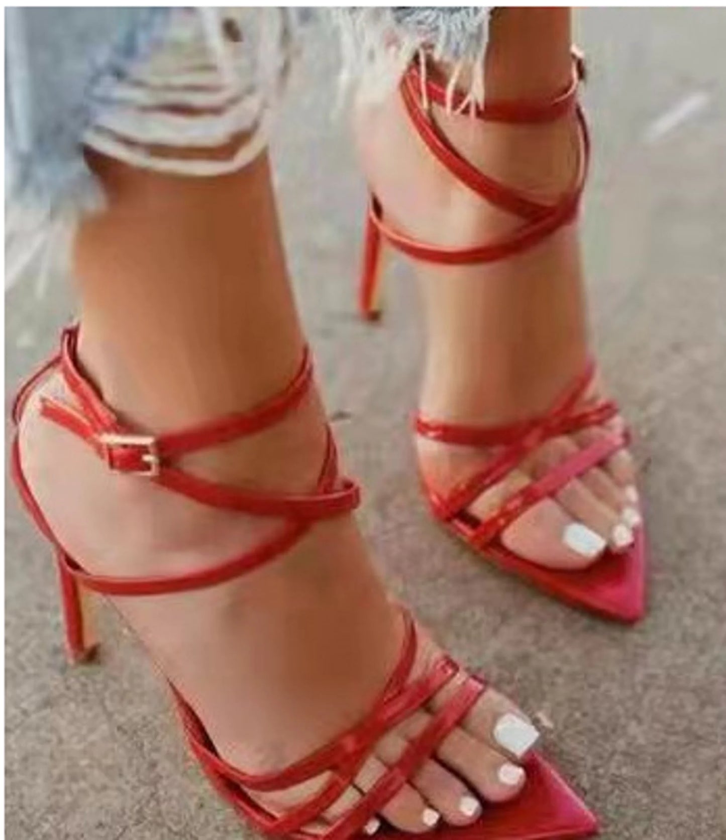 Women's Gold Stiletto Heels with Cross Strap Pointed Toe