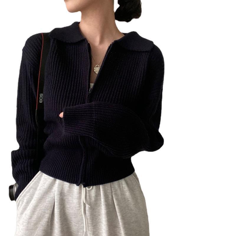 Lapel Zipper Sweater Coat for Casual Versatile Style