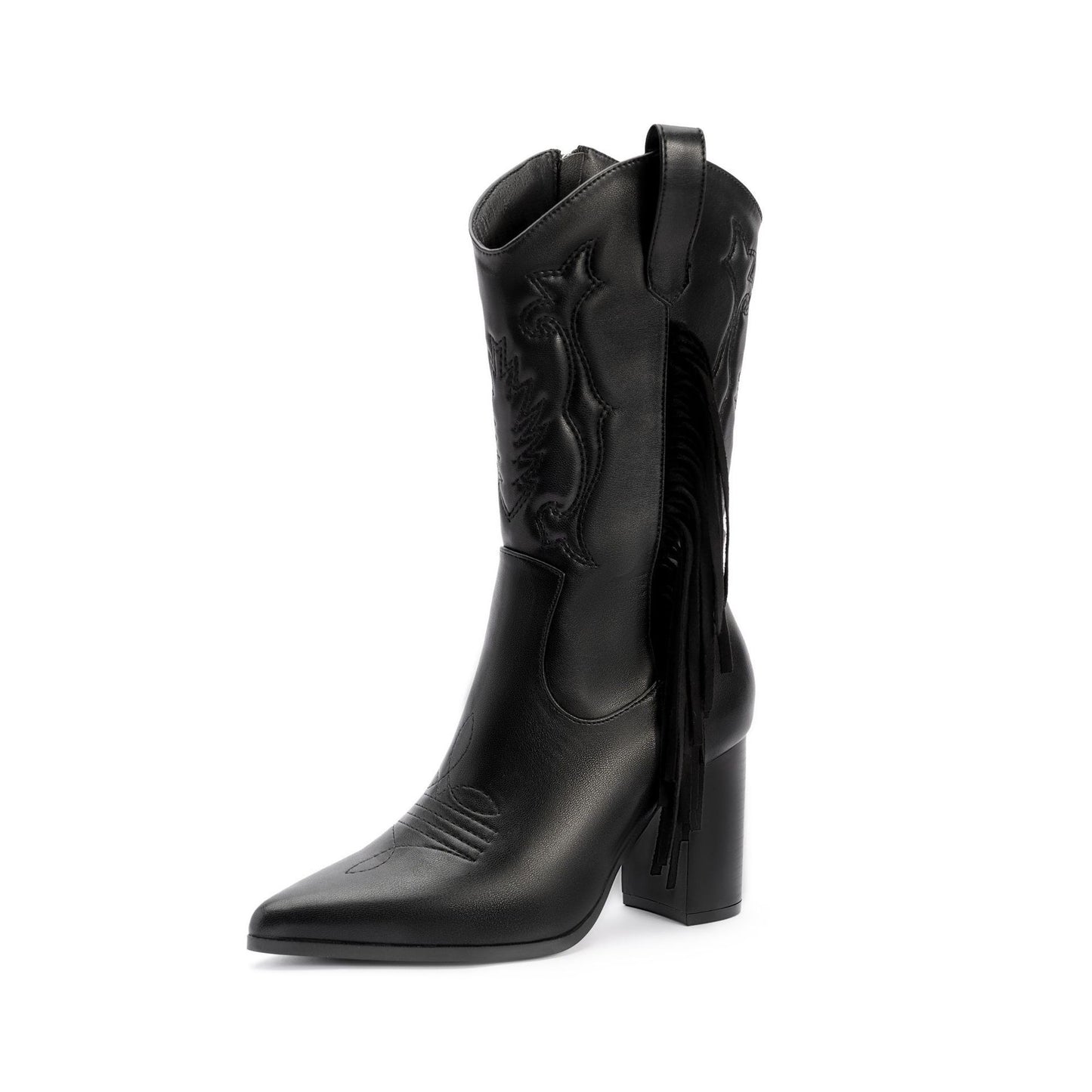 Embroidered Cowboy Boot with Tassels - White Western Style