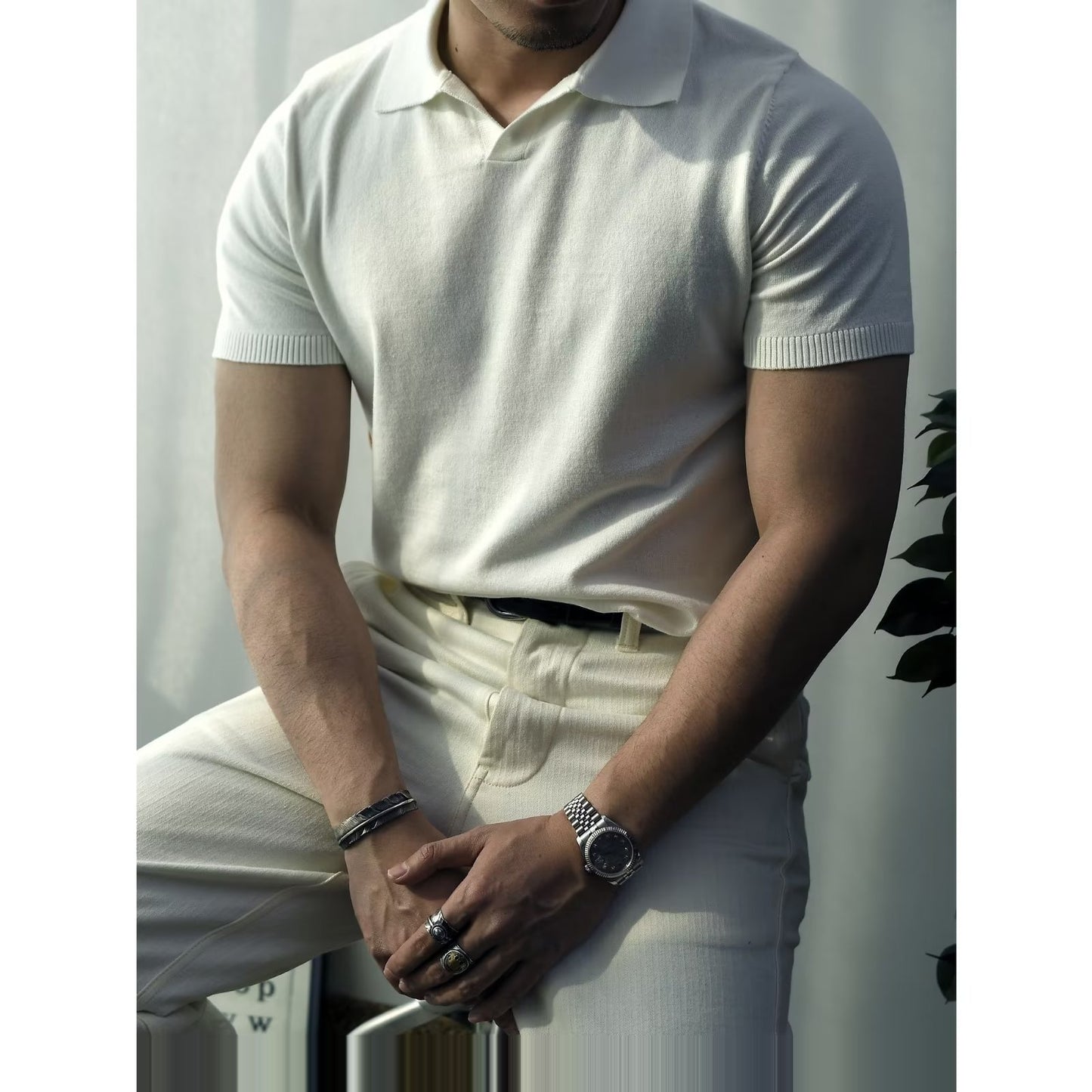 Men's Summer T-shirt - Knitted Light Luxury Cool Short-sleeved T-shirt