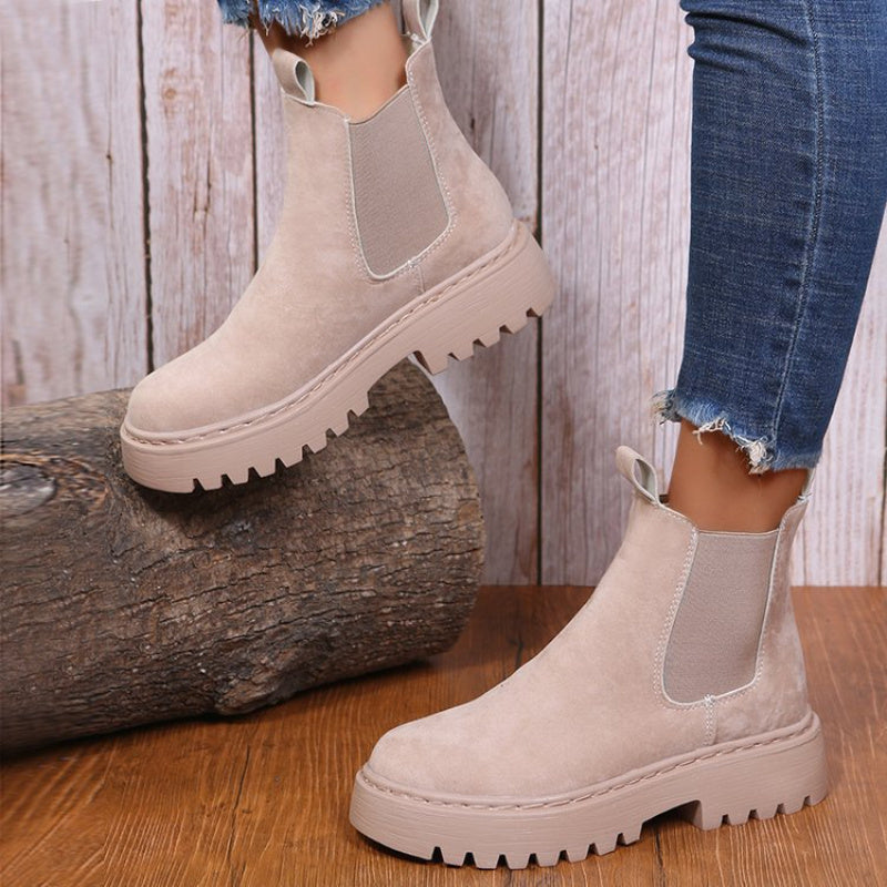 Women's Chunky Ankle Boots - Solid Color Platform for Autumn Winter, Stylish Footwear