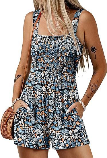 Flower Print Jumpsuit Summer Fashion Sleeveless Beach Bodysuit