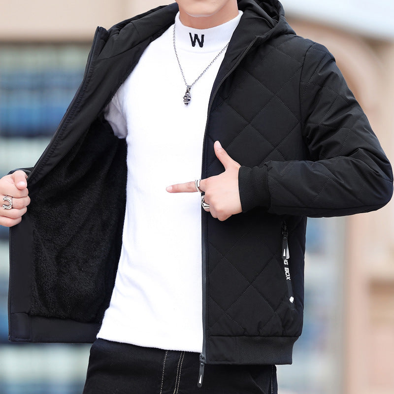 Fleece Jacket Plaid Coat - Diamond Plaid Cotton-padded Design
