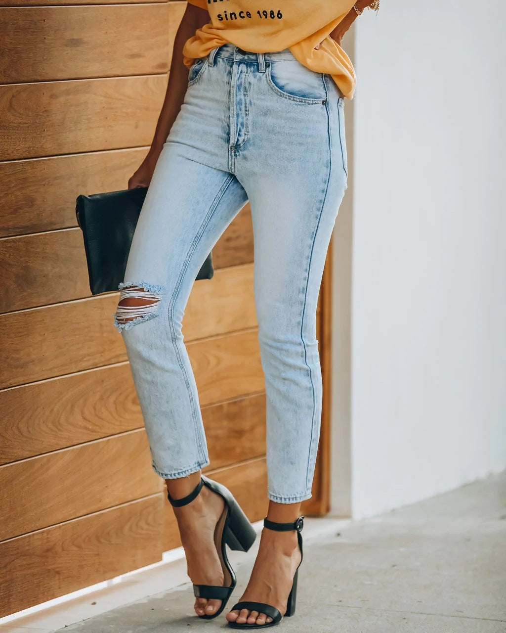 Women's Ripped Denim Pants - Retro Ankle-length Casual Style