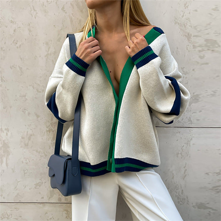Fashion Color Contrast Striped Knitted Sweater - Minimalist Loose Fit Design