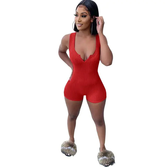 Summer Ribbed Knitted Playsuit for Women
