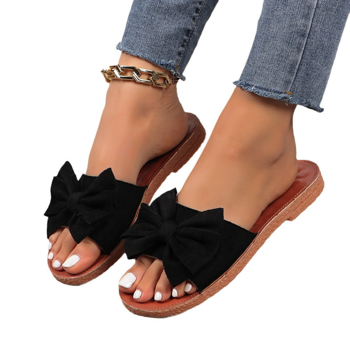 Women's Platform Beach Slippers with Cute Bow Design