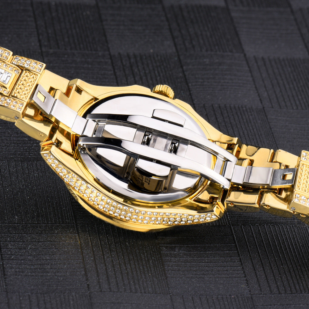 High-end Double Calendar Watch - Outside The Watch Fashionable Business Full Diamond Quartz
