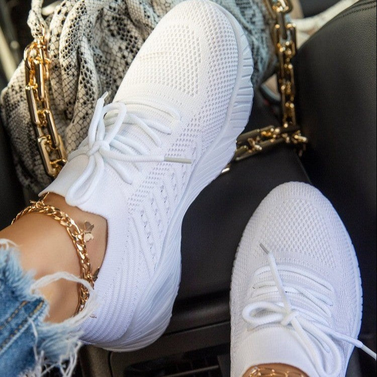 Women's Thick Bottom Sneakers - Comfortable Solid Colour Thick Sole Shoes
