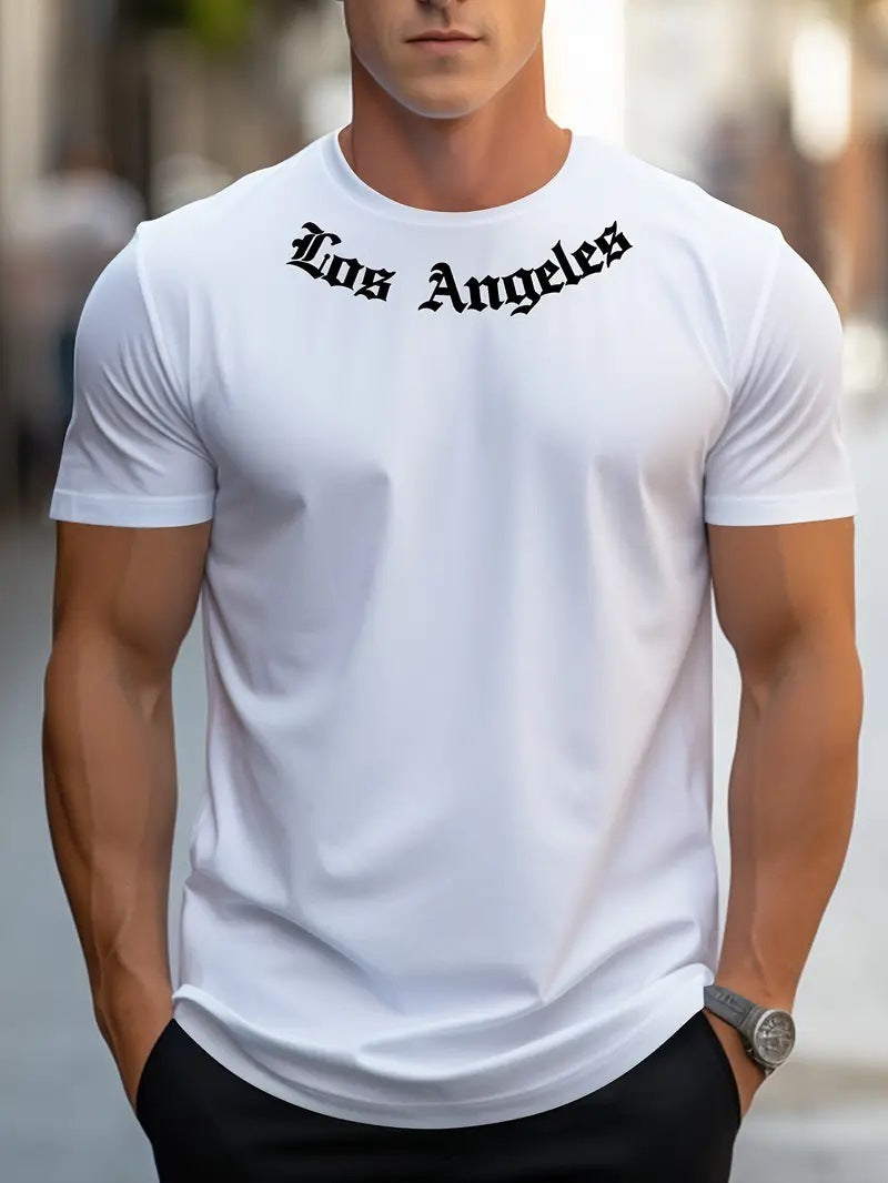 Spring and Summer Men's Letter Printed T-shirt Regular Pattern