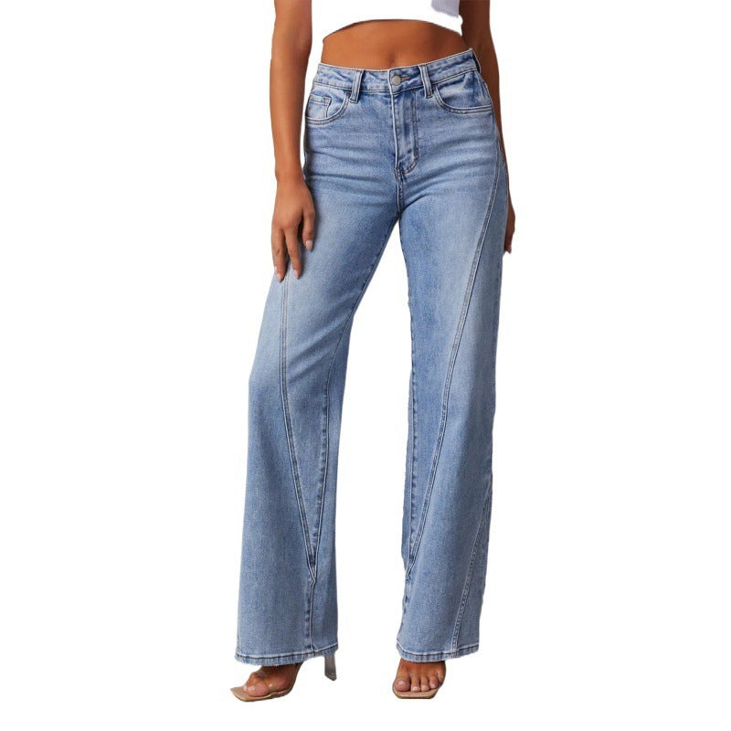 Casual Wide Leg Jeans for Women - Patchwork Design