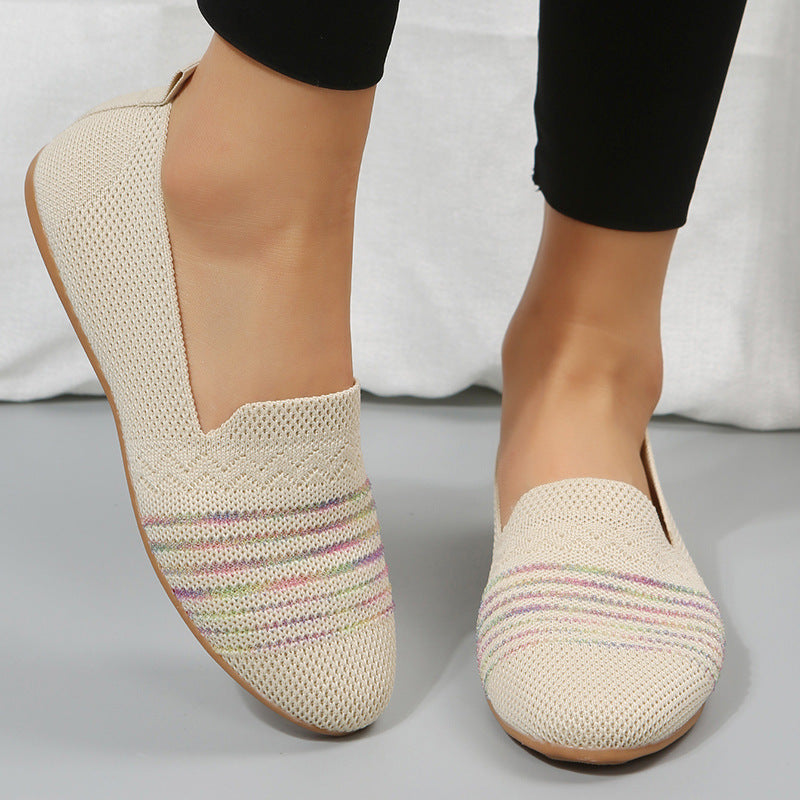Women's Casual Flat Shoes - Flying Knit Flat Sole Single Shoes