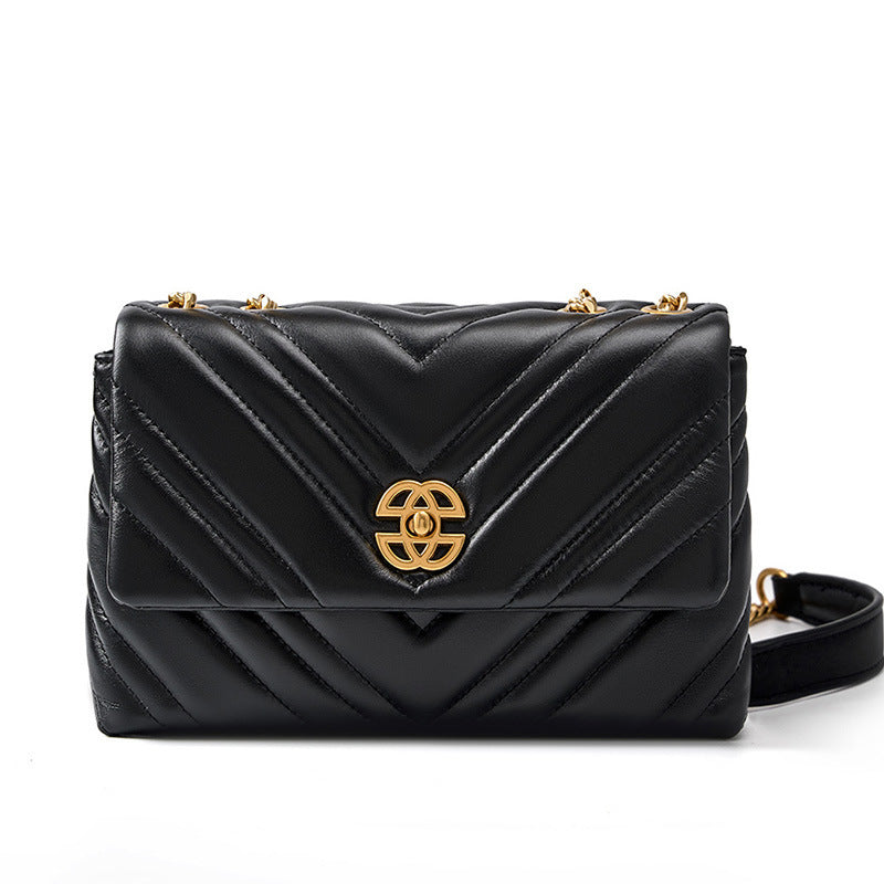 Women's Cowhide Chain Shoulder Bag with Diamond Design - Square Messenger Bag