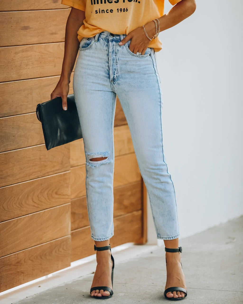 Women's Ripped Denim Pants - Retro Ankle-length Casual Style