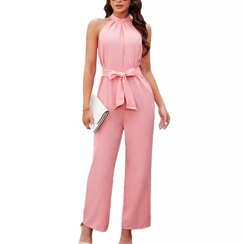 Summer Halter Jumpsuit - Sleeveless Lace Up Casual Style for Effortless Summer Chic