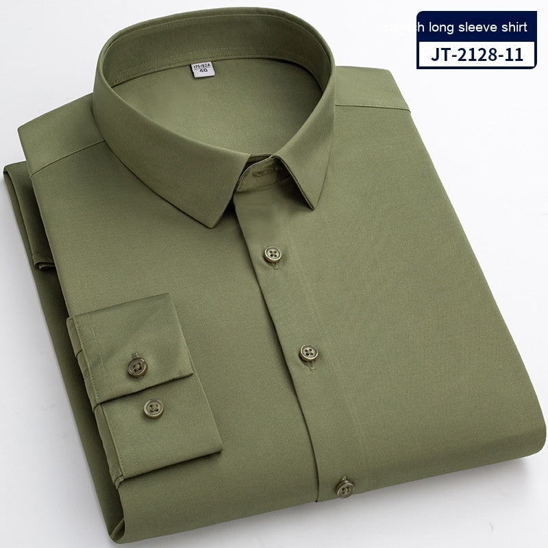 Seamless Elastic Vertical Men's Long Sleeve Elastic Shirt - Solid Color