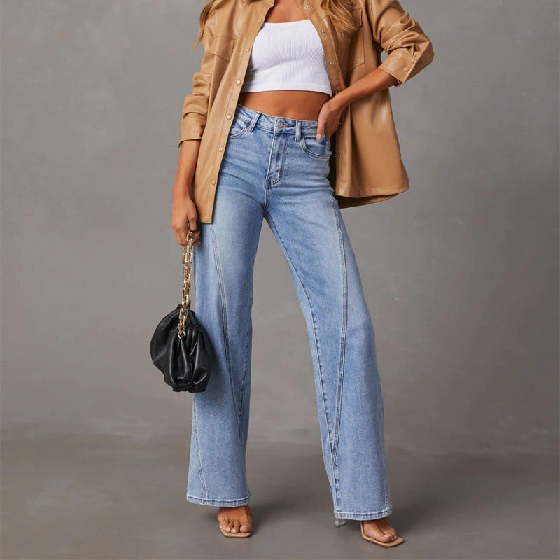 Casual Wide Leg Jeans for Women - Patchwork Design