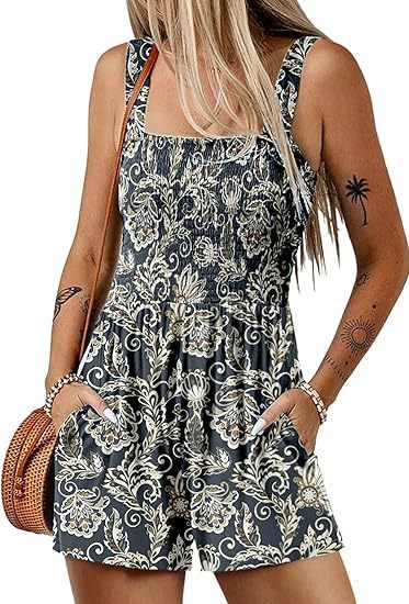 Flower Print Jumpsuit Summer Fashion Sleeveless Beach Bodysuit