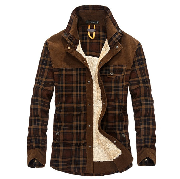 Winter Jacket Men's Thicken Fleece Jacket Warm Plaid Coats Pure Cotton Military Clothes