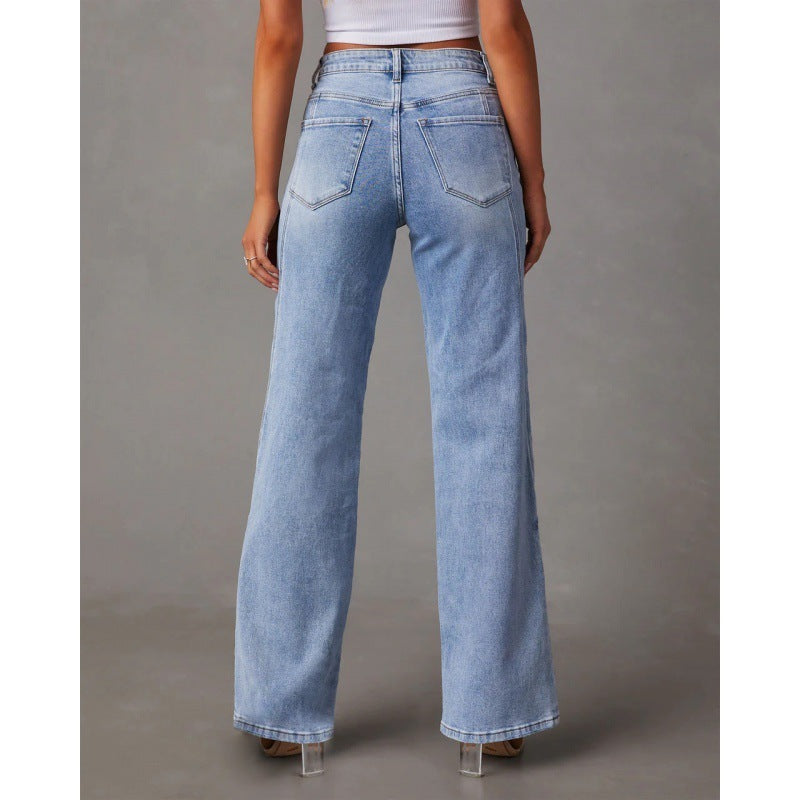 Casual Wide Leg Jeans for Women - Patchwork Design