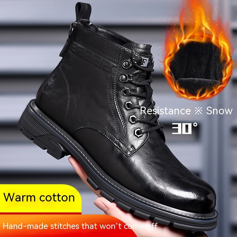 Vintage Leather Boots - Fleece-Lined Outdoor Men's Footwear for Warmth