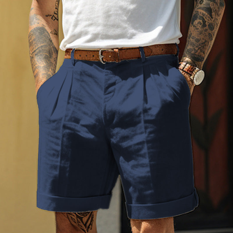 Men's Pleated Shorts - Pocketed Straight Leg Design