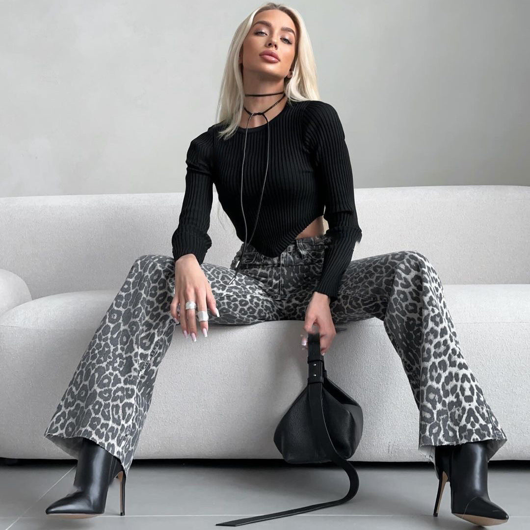 Leopard Print Narrow Jeans for Women - Stylish Trendy Fashion