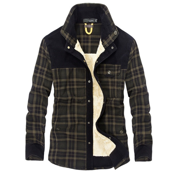 Winter Jacket Men's Thicken Fleece Jacket Warm Plaid Coats Pure Cotton Military Clothes