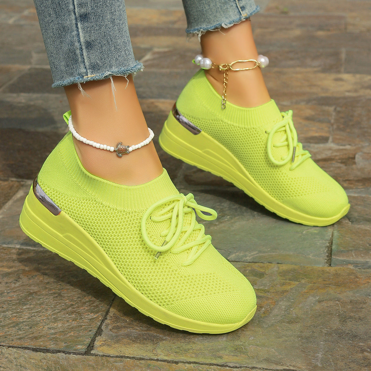 Round Head Platform Shoes - Leisure Front Lace-up Design
