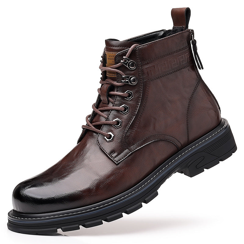 Vintage Leather Boots - Fleece-Lined Outdoor Men's Footwear for Warmth