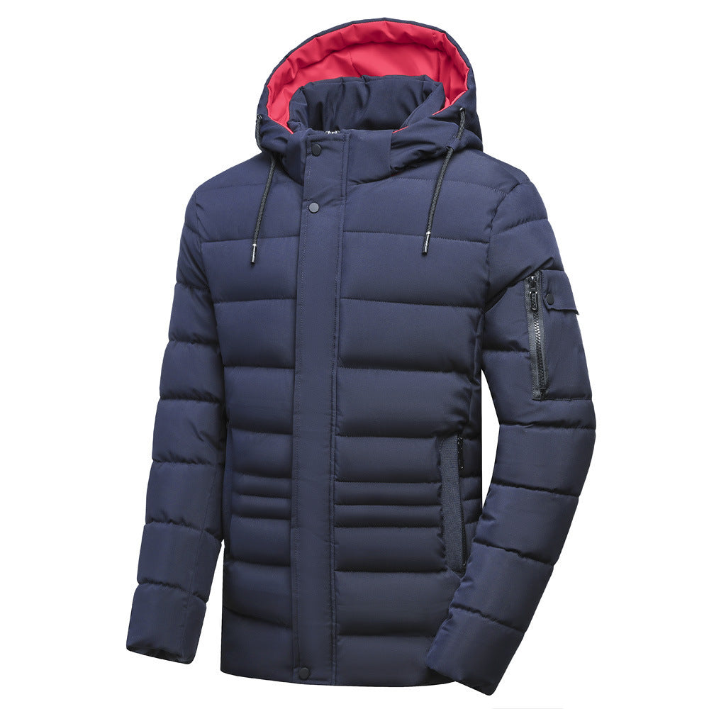Fleece-lined Men's Coat - Hooded Plus Size Thickened Cotton Clothing