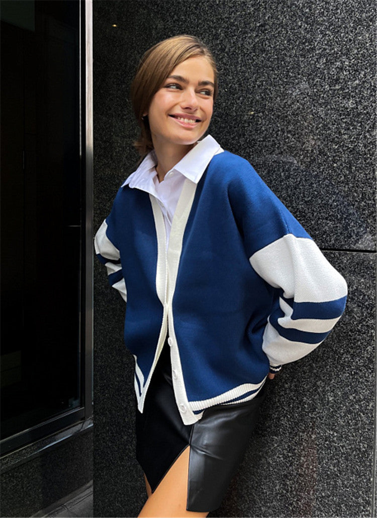 Fashion Color Contrast Striped Knitted Sweater - Minimalist Loose Fit Design