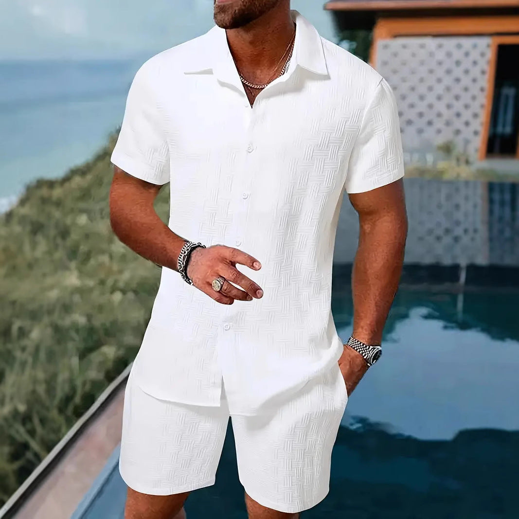Summer Jacquard Suit in Black and White Solid Color