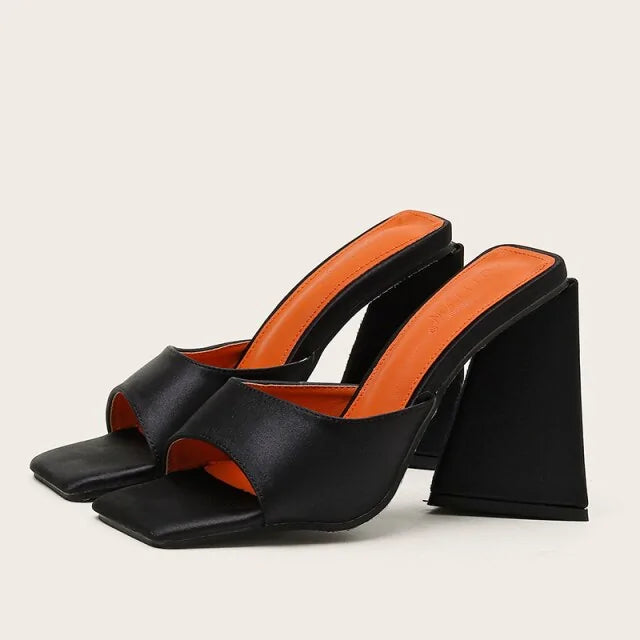 Summer Silk Block Heels - Slides Mules with Thick Heels