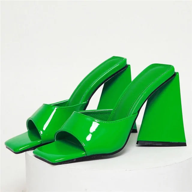 Summer Silk Block Heels - Slides Mules with Thick Heels