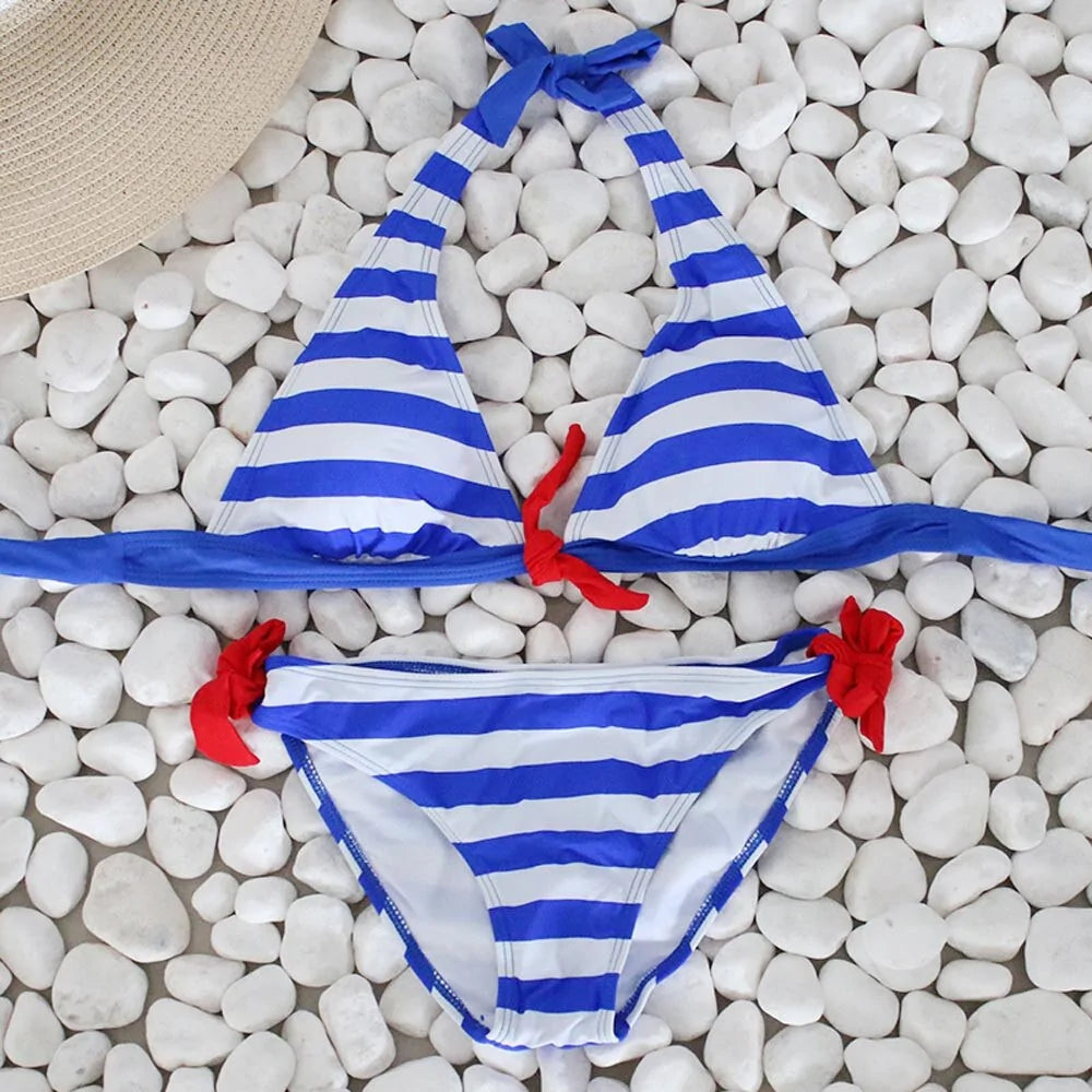 Women's Striped Push-Up Bikini Swimwear for a Flattering Fit