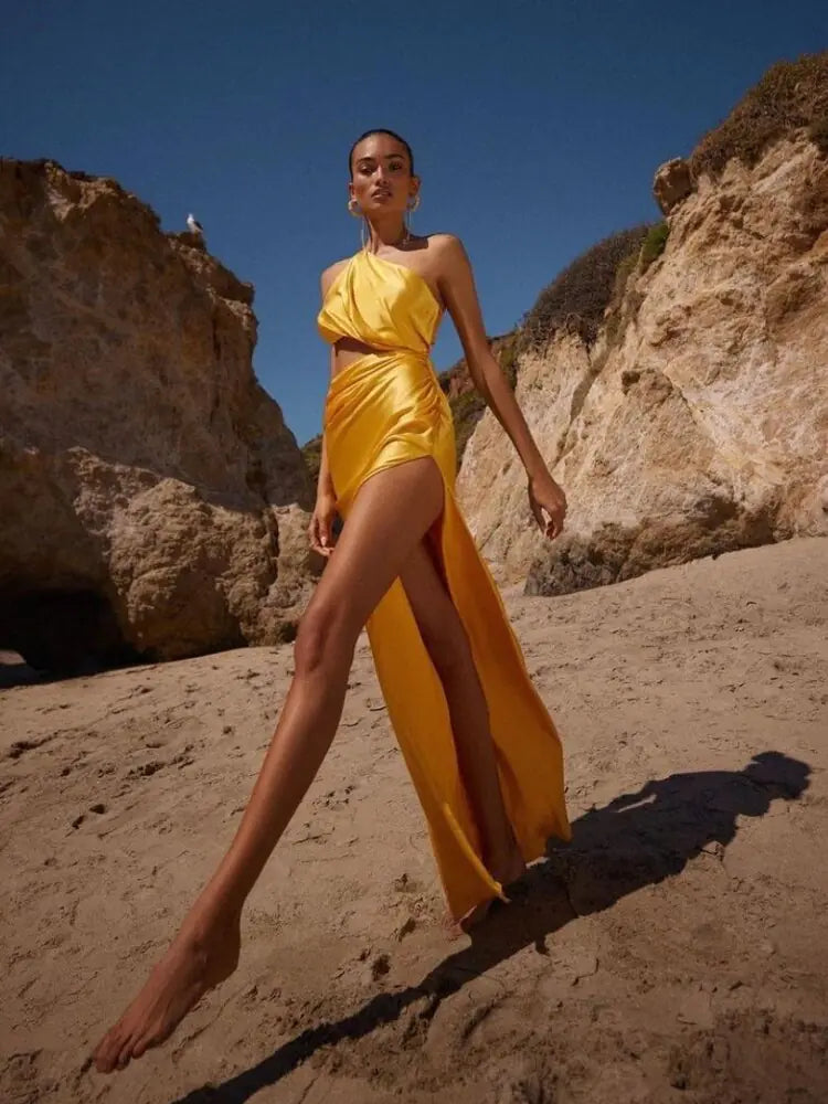 One Shoulder Hollow Dress - One Shoulder Waist Hollow Design - Store 48