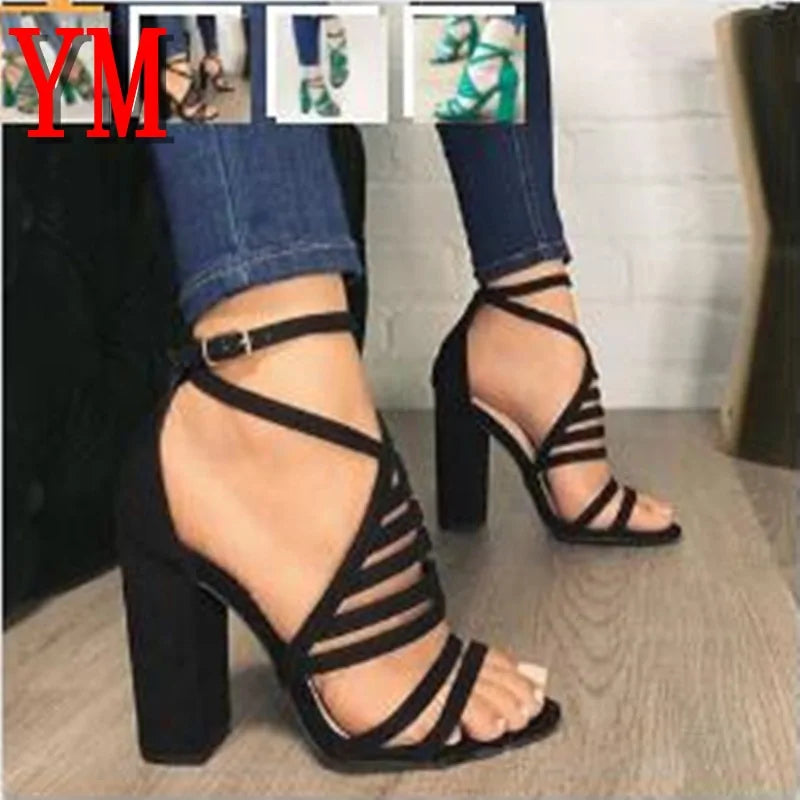 Cut Buckle High Heels Strap Shoes - Stylish Cut Buckle High Heels