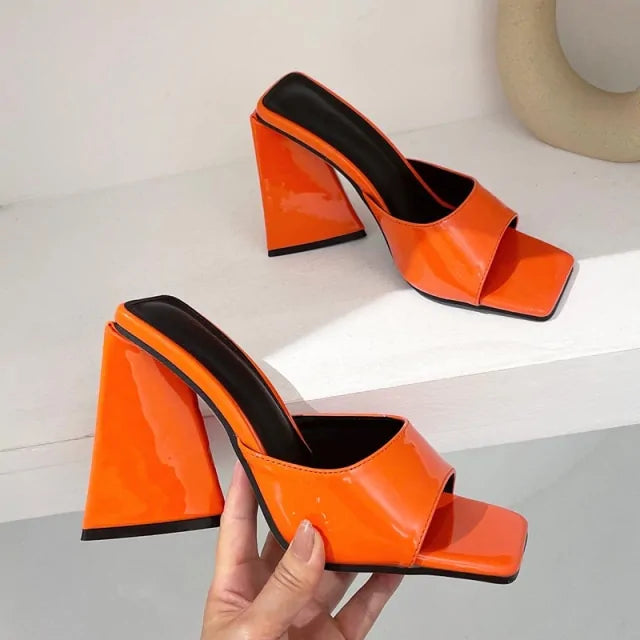 Summer Silk Block Heels - Slides Mules with Thick Heels