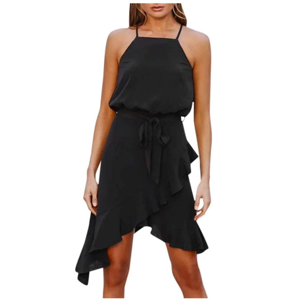 Summer Polka Dot Mini Dress with Ruffle Split Design #D3