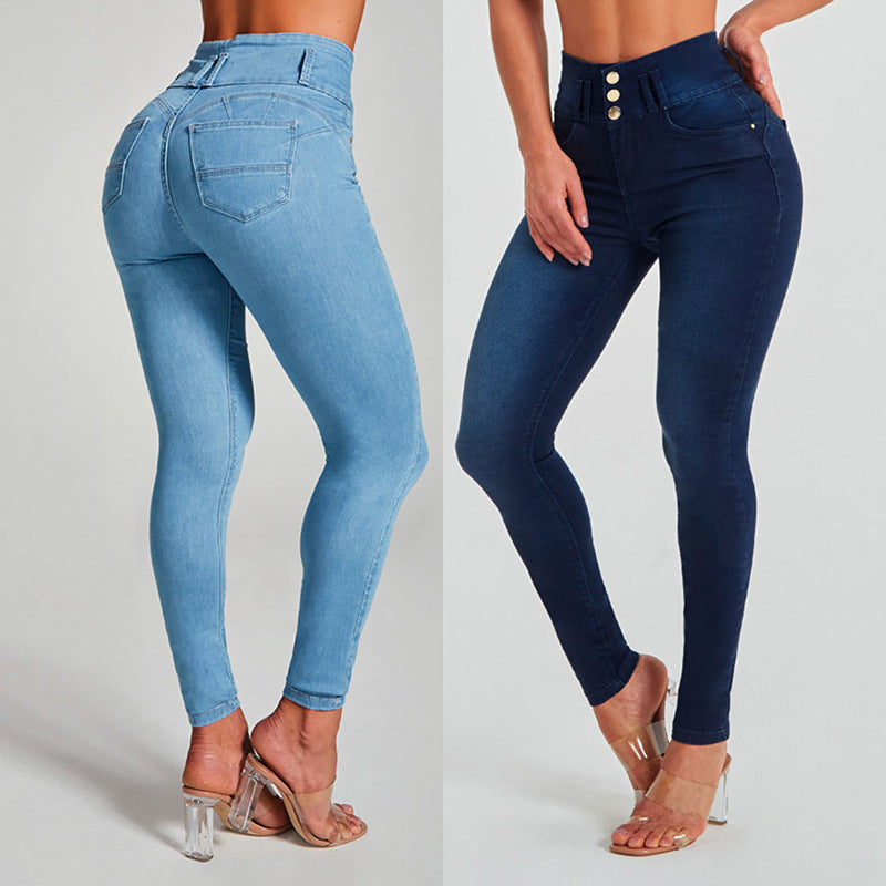 High Waist Skinny Jeans Women's Stretch Shaping Tight Trousers