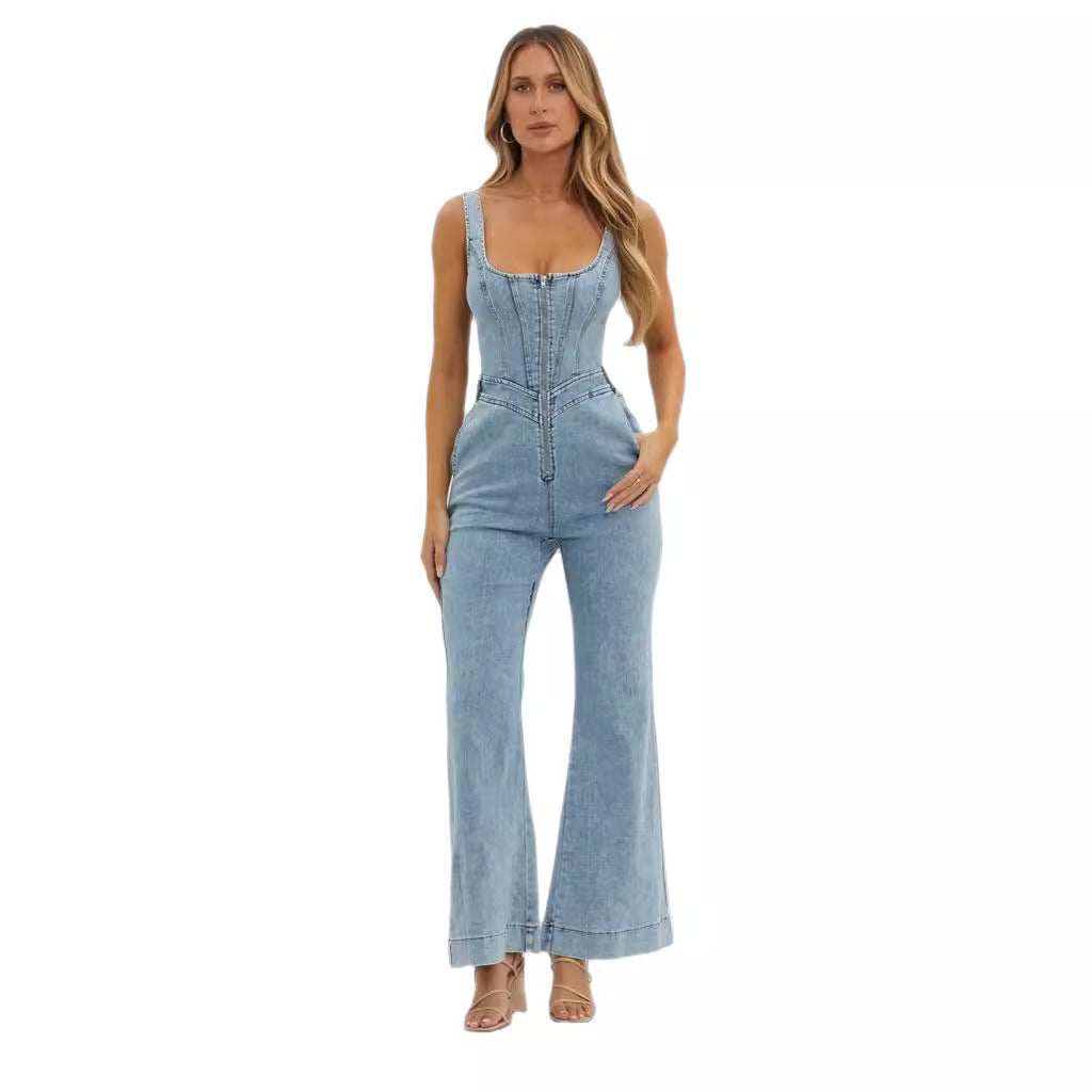Adjustable Cowboy Trousers with Adjustable Shoulder Strap and Slim Fit Design