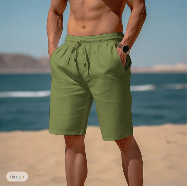 Summer Drawstring Shorts Elastic Waist Straight Pants Beach Breathable Shorts for Men