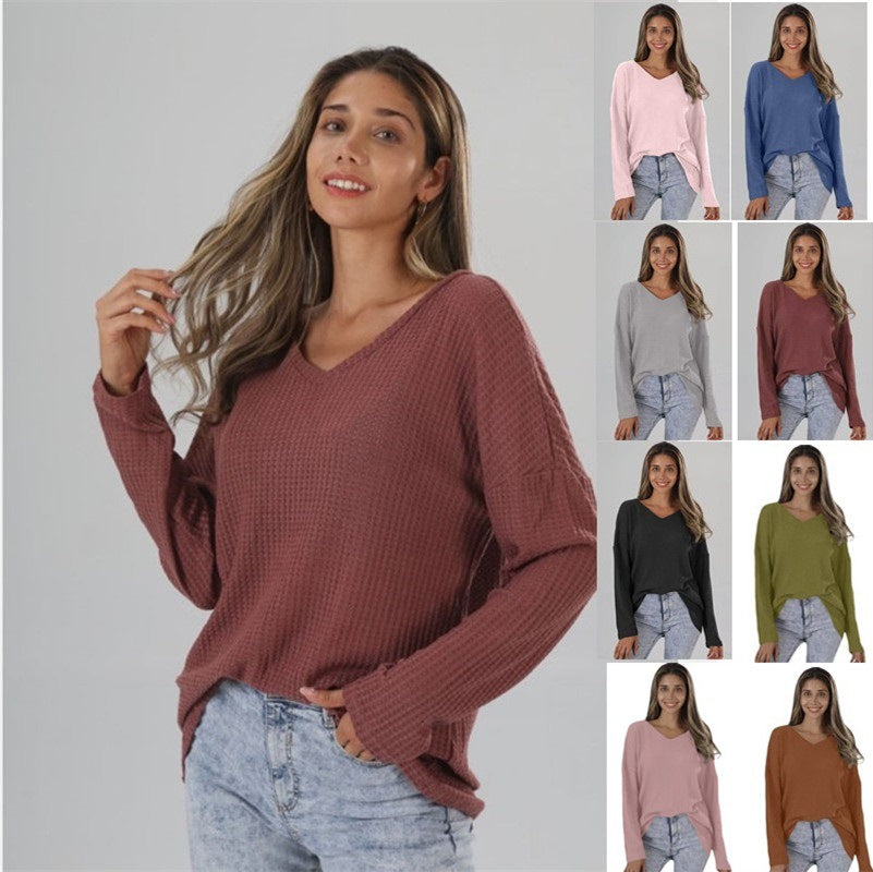Plus Size V-neck Knitted Shirt for Women - Loose Fit Street Style